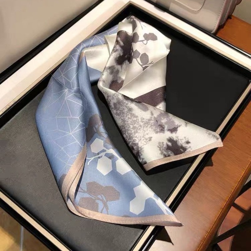 Petit foulard coréen polyvalent décoratif à motifs géométriques en soie, bandeau pour femme, accessoire de sac, foulard en soie de mûrier assorti aux vêtements