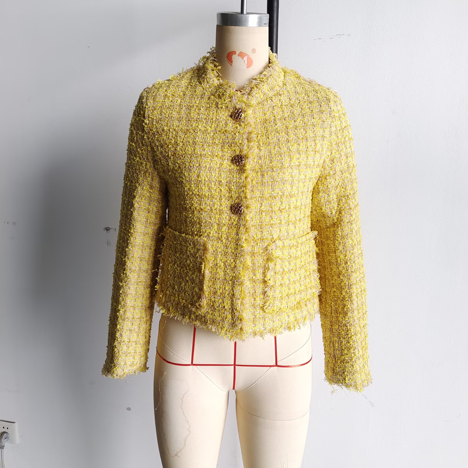 Manteau en laine élégant pour femmes, nouveau Design à pampilles, à la mode, col rond, vestes en Tweed jaune doux, manteaux de Style coréen, automne hiver