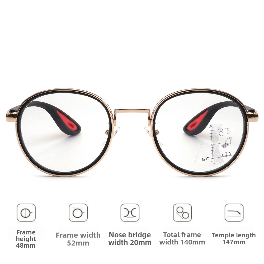Lunettes de lecture progressives multifocales photochromiques anti-lumière bleue à monture ronde en métal, unisexe, double usage pour la vue de près et de loin