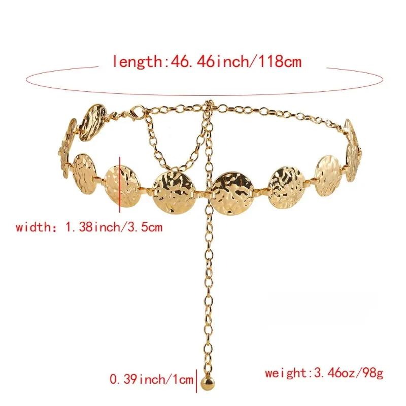 Femmes mode pendentif rond chaîne or décoré ceinture en acier inoxydable plaqué or bracelet Hip Hop accessoires chaîne ceinture
