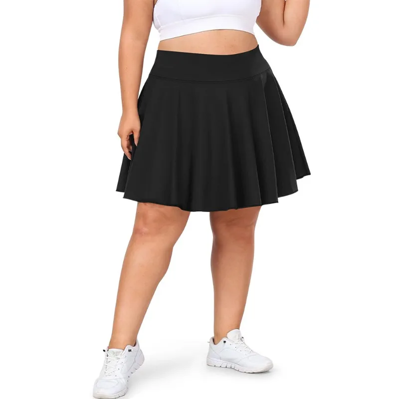 Grande taille femmes avec poche jupe courte Fitness jupe courte taille haute mode 200lbs sport jupe courte salle de sport en plein air jupe solide