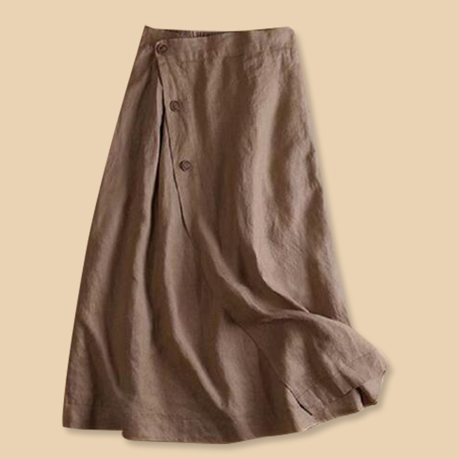 Robe décontractée trapèze pour femme, en coton et lin, mi-longue, taille élastique, jupe évasée, séchage rapide, couleur unie