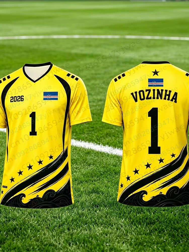 Maillot de football Vozinha No.1 Capo-Vert 2026 – Haut de sport ample, respirant et à séchage rapide pour hommes et femmes