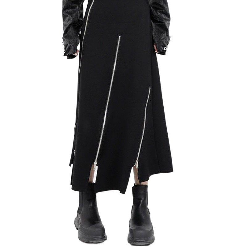 Jupe taille haute pour femme, style punk Harajuku, irrégulière, fermeture éclair, gothique, noir, hip hop, streetwear