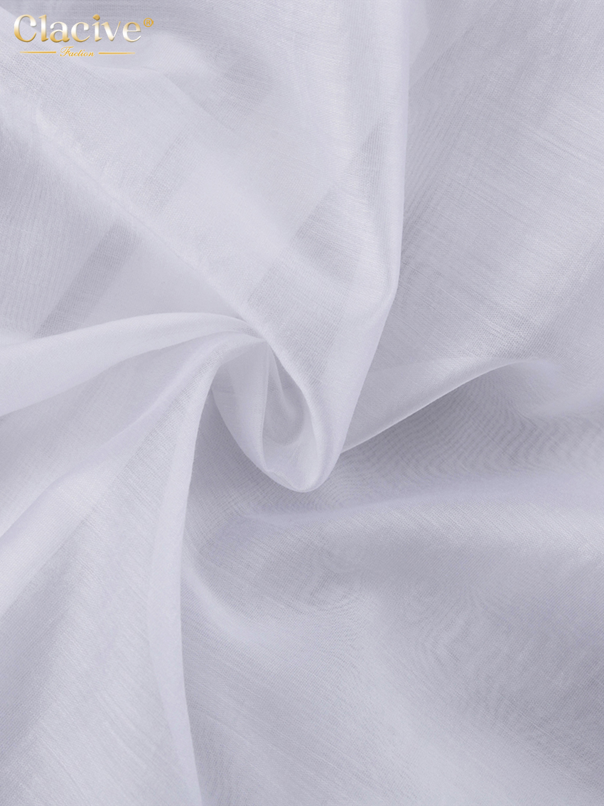 Clacive mode ample blanc femmes chemise 2025 Sexy col en v à manches longues chemises élégant classique volants solide hauts vêtements féminins
