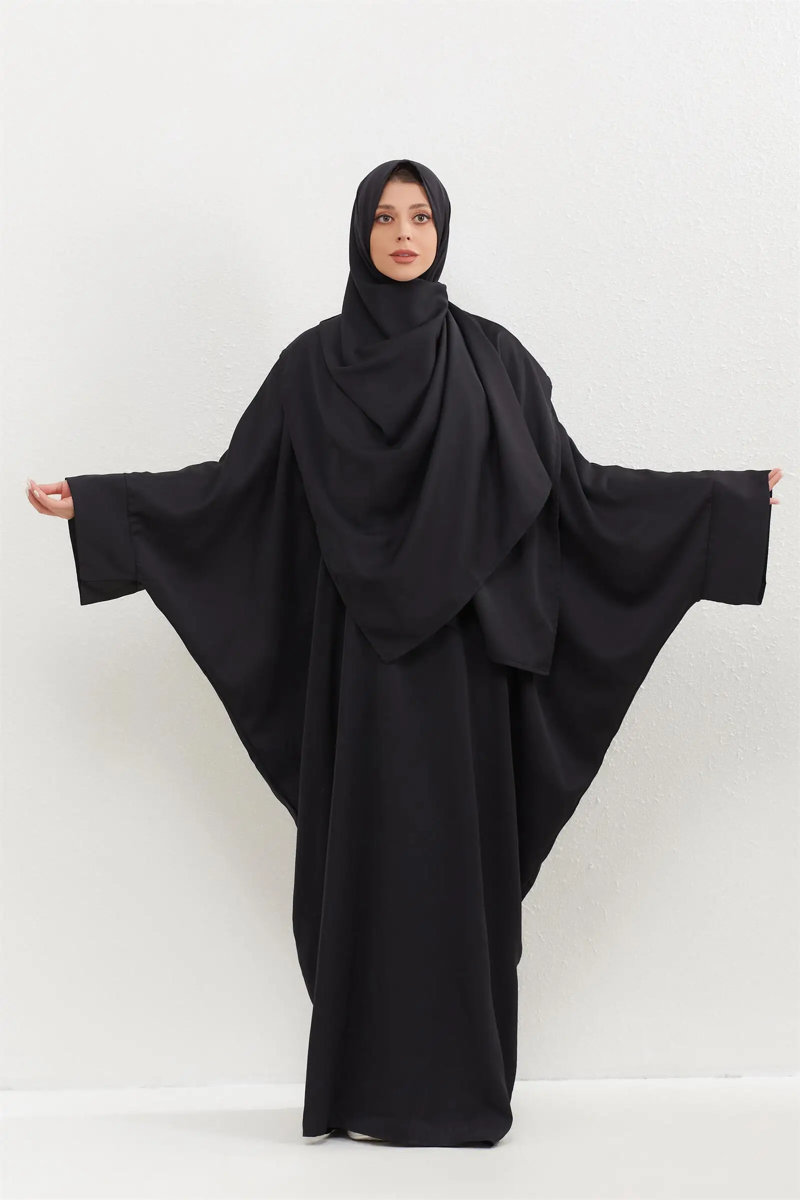 Abaya musulmane avec hijab pour femmes, vêtements islamiques, jilbab, dubaï, saoudien, robes de prière de modestie turque, caftans, 2 pièces