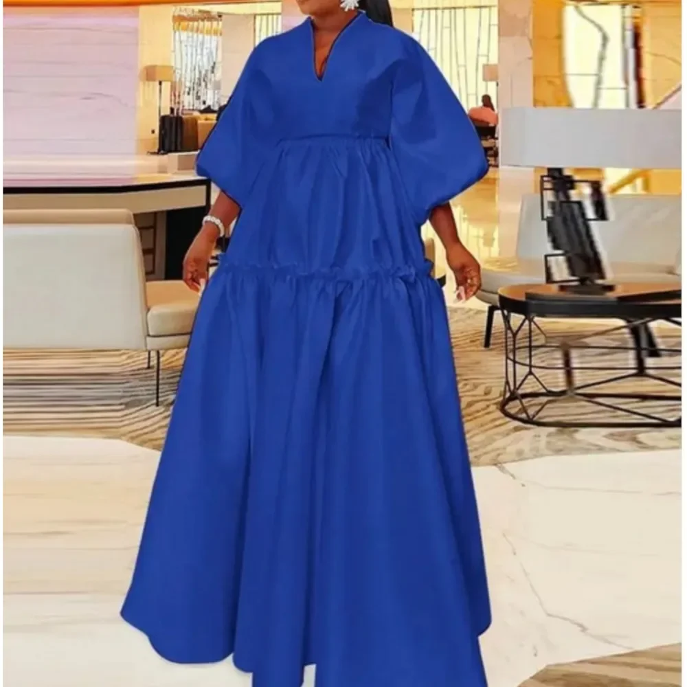 Mode Simple couleur unie Falbala longue robe femmes nouveau printemps été ample taille haute décontractée Maxi robes