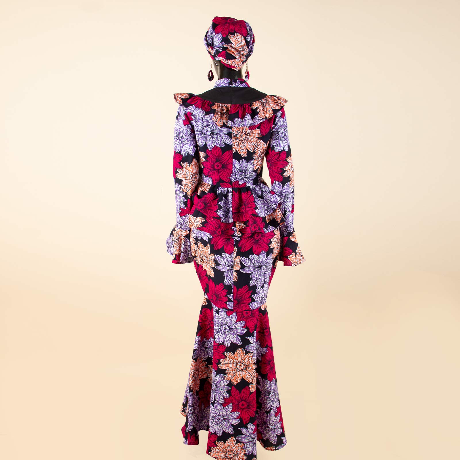 Robes africaines pour femmes, haut de luxe à manches en corne, jupe sirène avec foulard, imprimé Ankara traditionnel pour mariage, 2526043