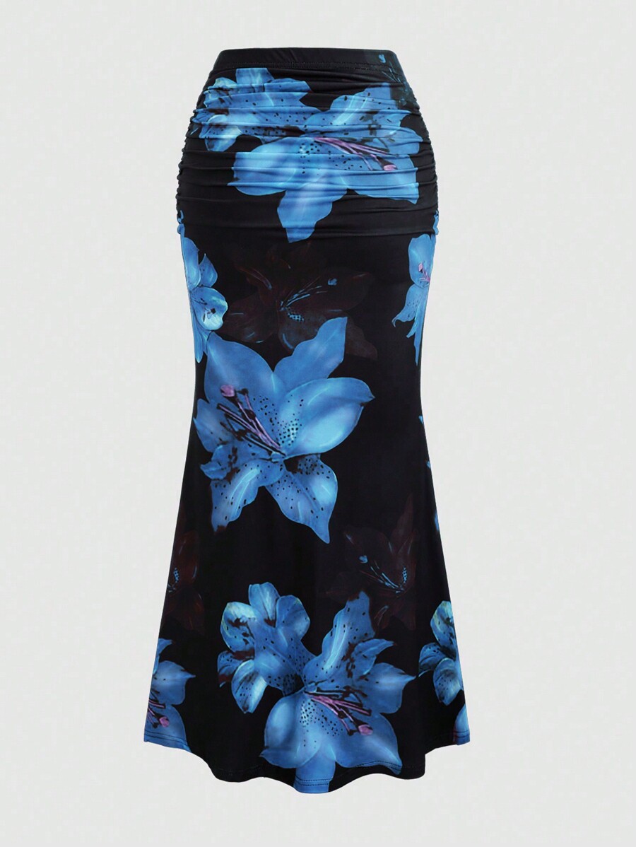 Jupe trapèze plissée pour femmes, Vintage, imprimé floral, froncée, moulante, été, loisirs, vacances, jupe longue
