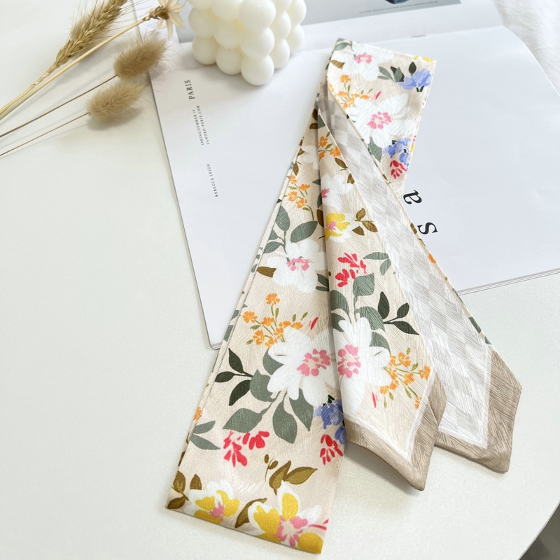 Bandeau imprimé fleuri pour femme, écharpe de sac en satin, long ruban de poignet maigre, écharpes de cou, écharpes de cheveux à la mode