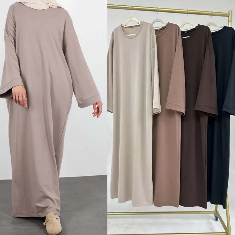 Robe Intérieure pour Femmes Musulmanes, Vêtement Islamique, Modeste, Couleur Unie, Dubaï, Abaya, Eid, Ramadan, Turquie, Arabe, Nouvelle Collection 2024
