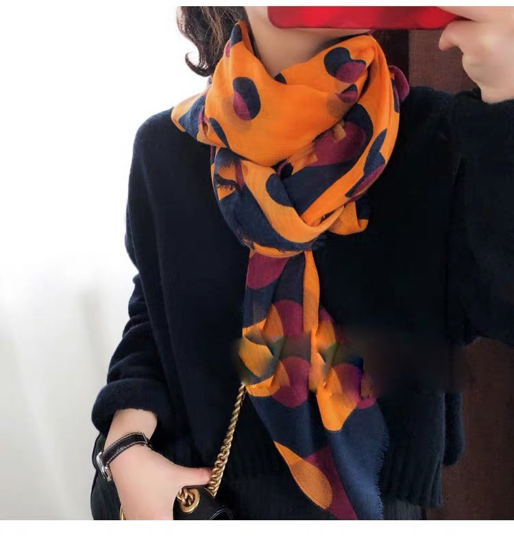 Écharpe en coton de marque de luxe pour femmes, écharpes chaudes en viscose, châles Pashmina, imprimé à pois orange, mode de créateur, hiver