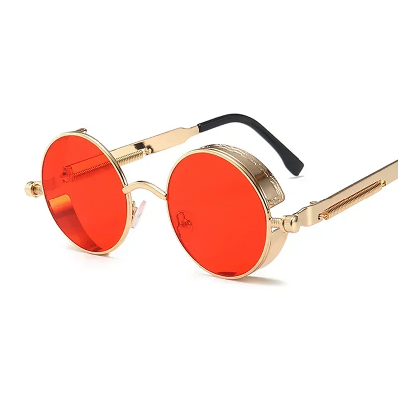 Lunettes de soleil gothiques steampunk unisexes, de luxe, de haute qualité, pour hommes et femmes, monture ronde en métal rétro, lunettes de soleil UV400