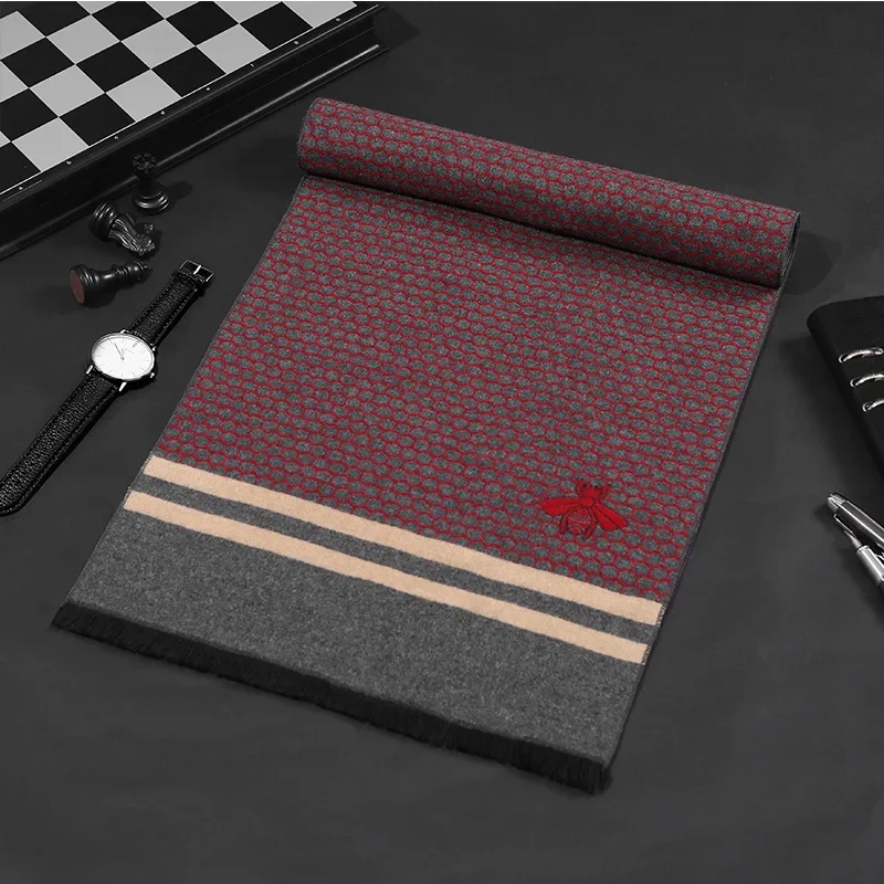 Écharpe de marque classique pour hommes, écharpe chaude en cachemire de haute qualité pour l'hiver, châle Vintage longue enveloppe, écharpe de luxe de styliste pour cadeaux masculins
