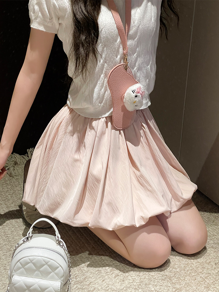 Mini jupe trapèze taille haute pour femmes, jupe d'été amincissante avec short intégré pour Petite, ourlet bouffant plissé rose