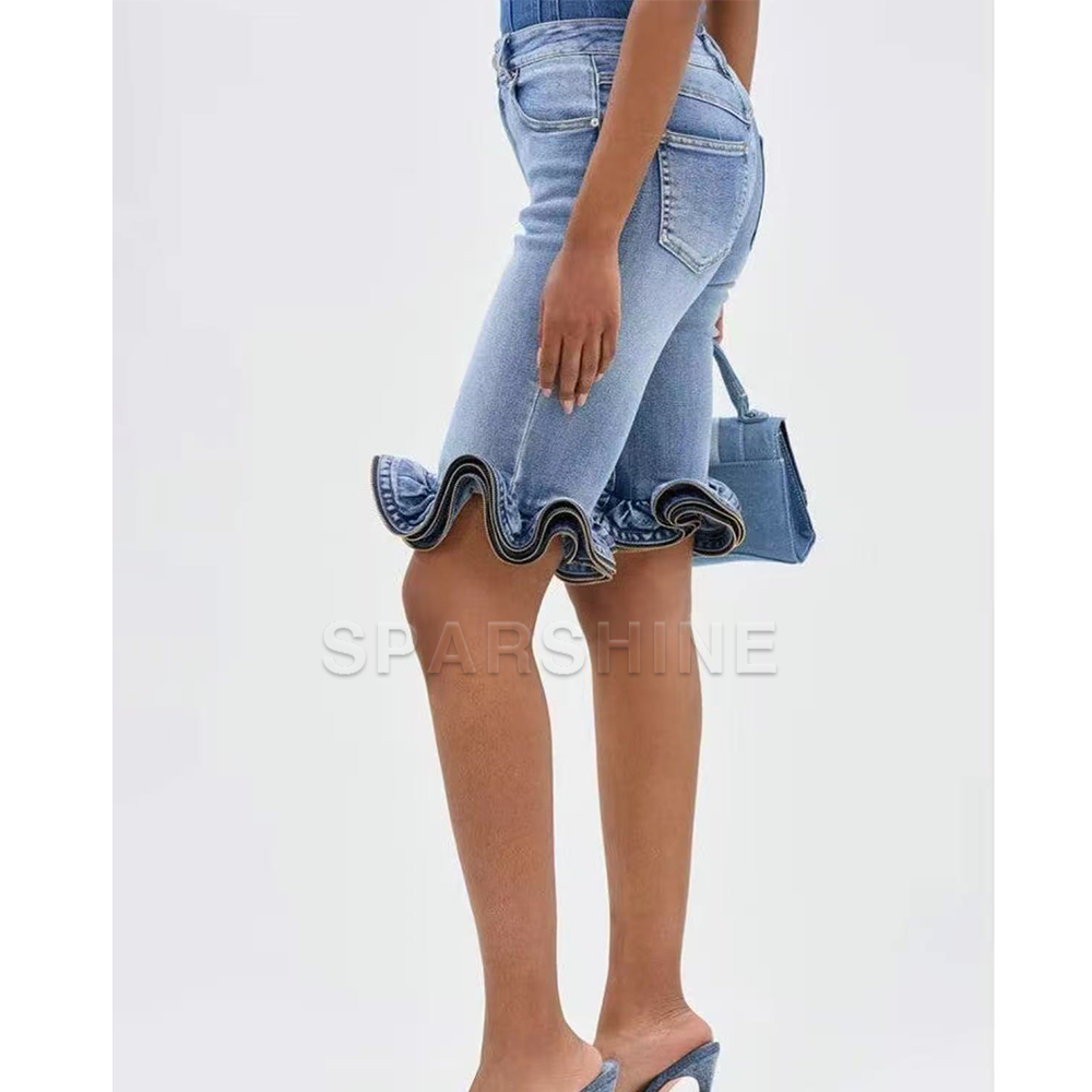 Shorts en jean décontractés taille haute pour femme, tendance, déchirés, à ourlet ondulé, coupe slim, style streetwear, amincissants