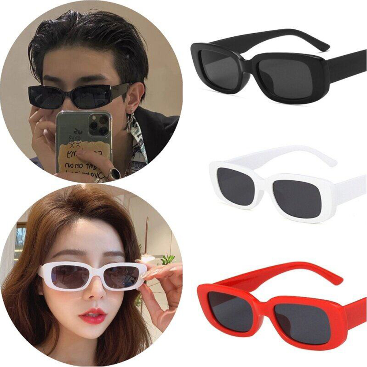 Lunettes de plage carrées pour femme, monture en plastique noir et blanc, à la mode, 3 pièces/ensemble, 2 pièces/ensemble