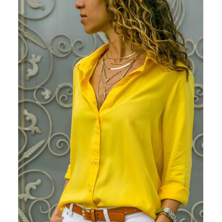 Chemise d'automne col Polo femme bureau dame blouse chemise Vintage ample boutonné chemises hauts à la mode