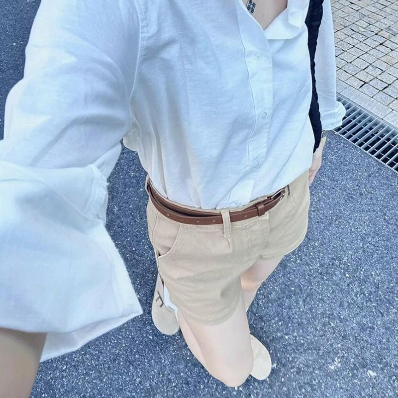 Short droit en Denim extensible pour femmes, kaki, décontracté, assorti avec tout, coréen, Simple, avec ceinture, pantalons courts chauds, été