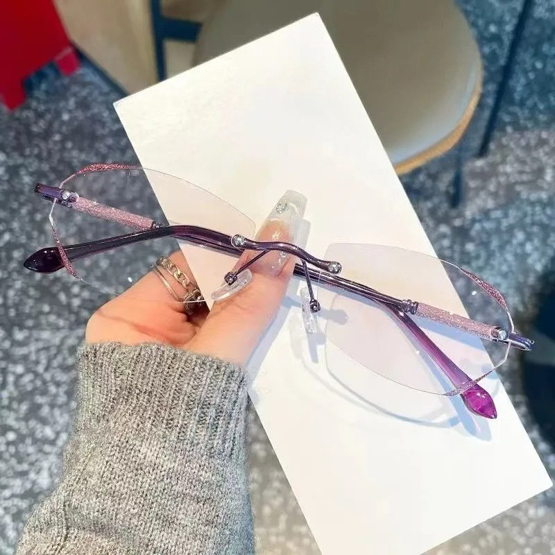 Lunettes de lecture de luxe sans monture, verres HD anti-lumière bleue, style vintage, ultra-légères et haut de gamme pour femmes