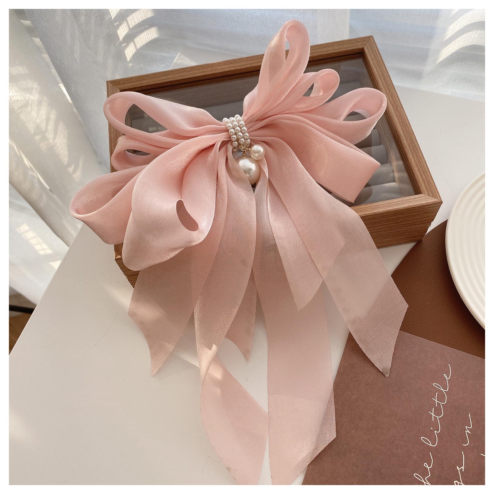 Barrettes à nœud papillon de grande taille pour femmes, barrettes à nœud papillon de couleur unie avec long ruban pour la Saint-Valentin, cadeau de Noël