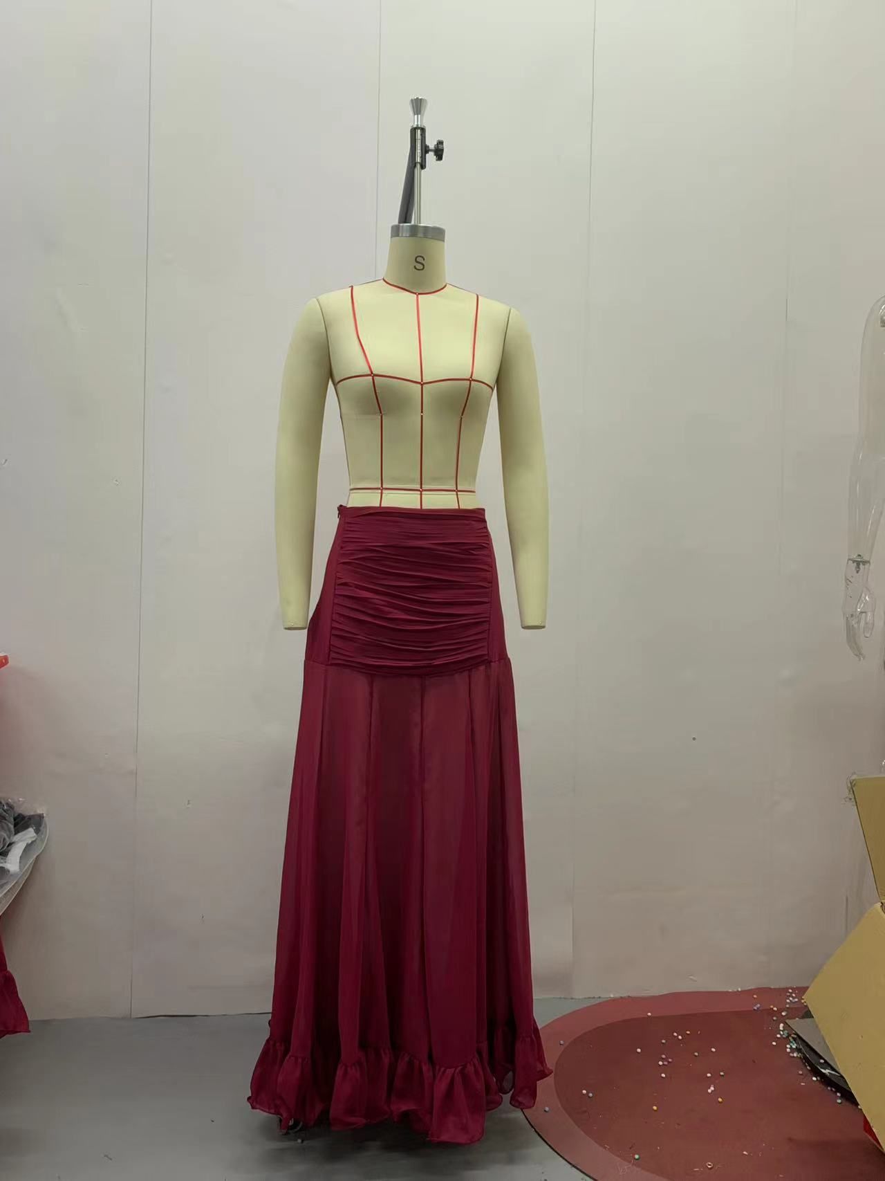 Jupe longue pour femmes, Streetwear, couleur unie, robe de bal à volants, poches pliables, ligne A, jupes plissées Vintage décontractées