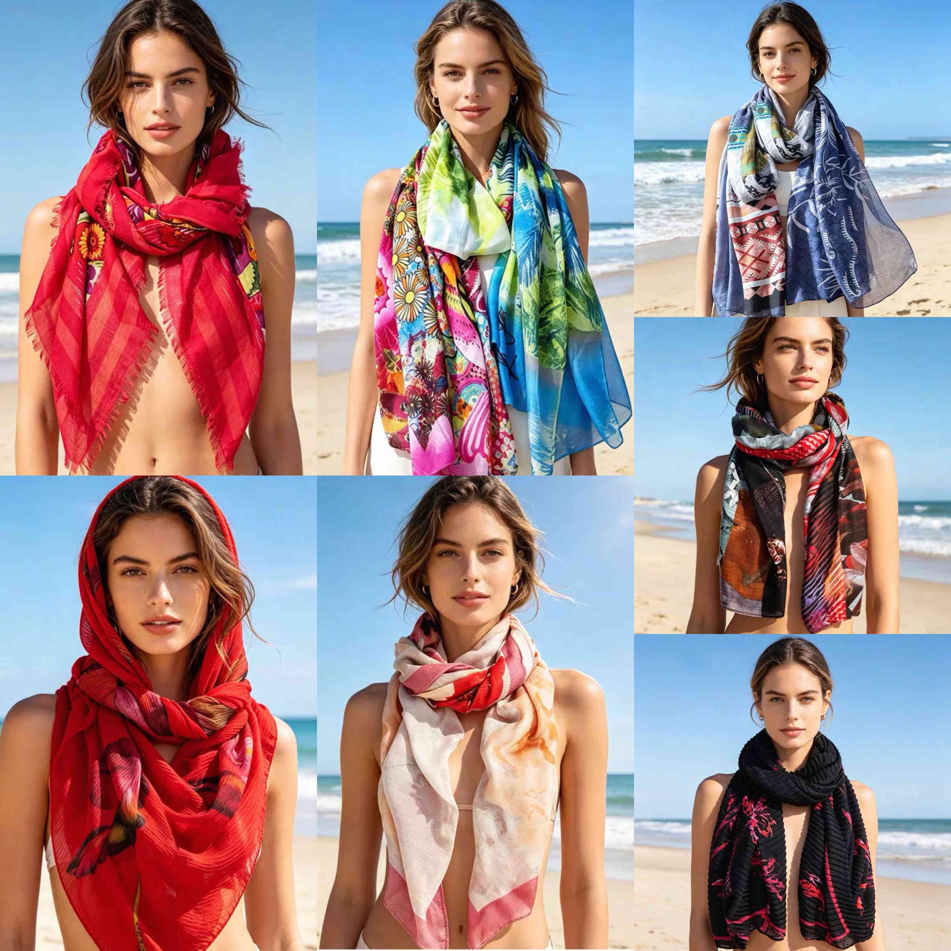 Écharpe unique de style bohème, originale espagnole, imprimée et brodée, châle de grande taille pour la protection solaire et serviette de plage