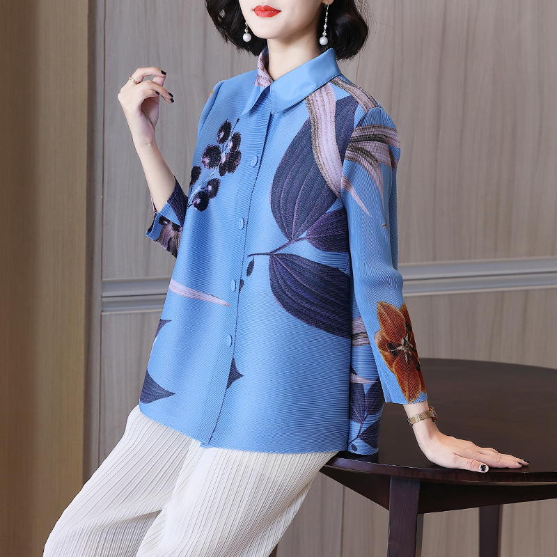 Chemise femme automne 2023 nouvelle petite chemise à la mode maman plissée grand haut court