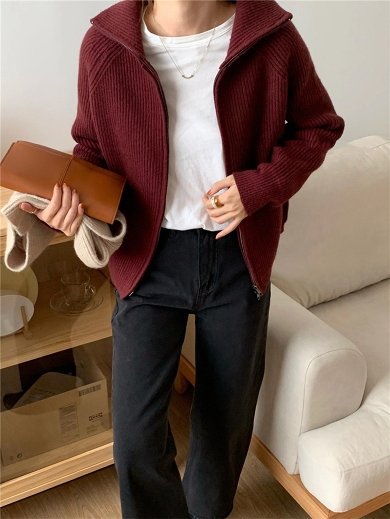 Cardigan ouvert Chic pour femmes, fermeture éclair Unique, tricoté, ample, pour automne hiver, Style coréen, offre spéciale, col rabattu, Simple, solide
