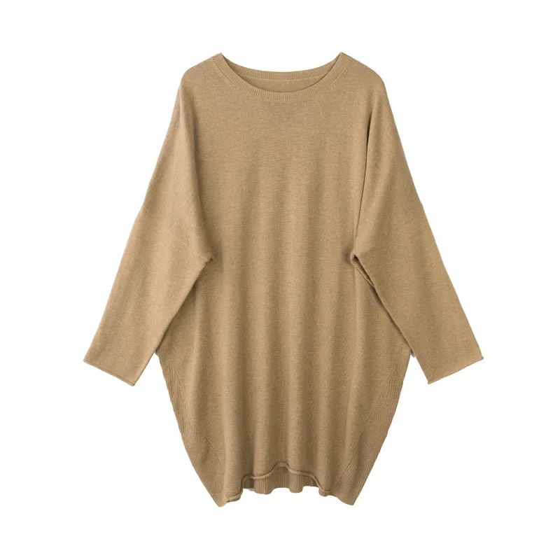 Pull tricoté ample à manches longues et col rond pour femme, vêtement d'automne/hiver, mélange de cachemire 85% soie de mûrier naturelle, 15%