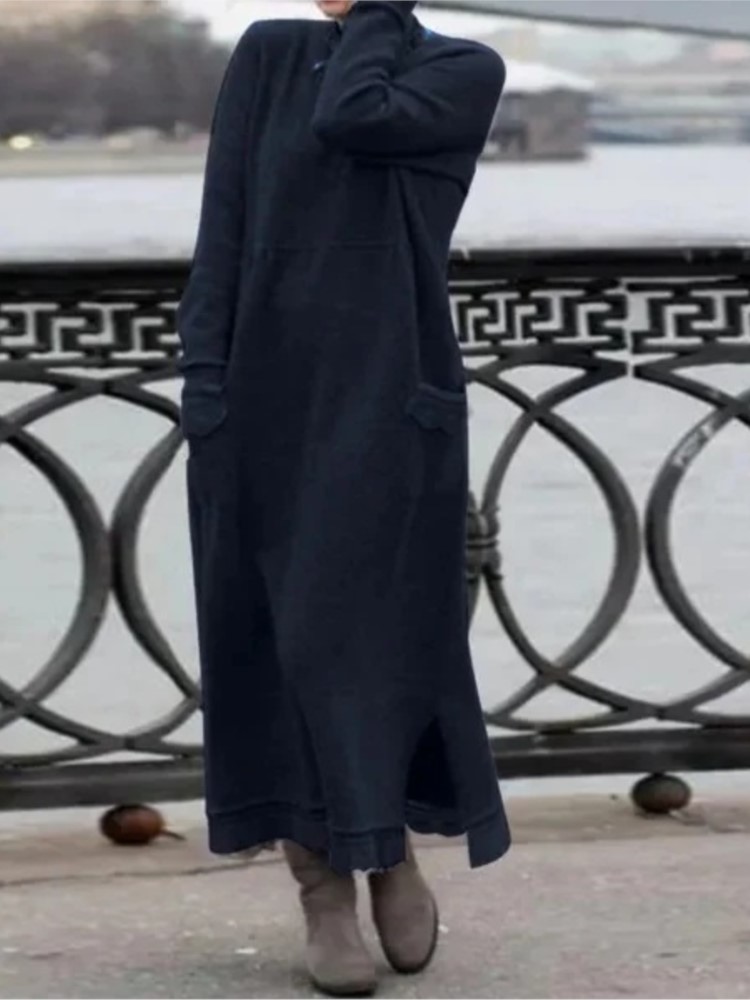 Robe longue en dentelle pour femmes, ample, Maxi, décontractée, couleur unie, avec poches, nouvelle collection automne hiver 2024