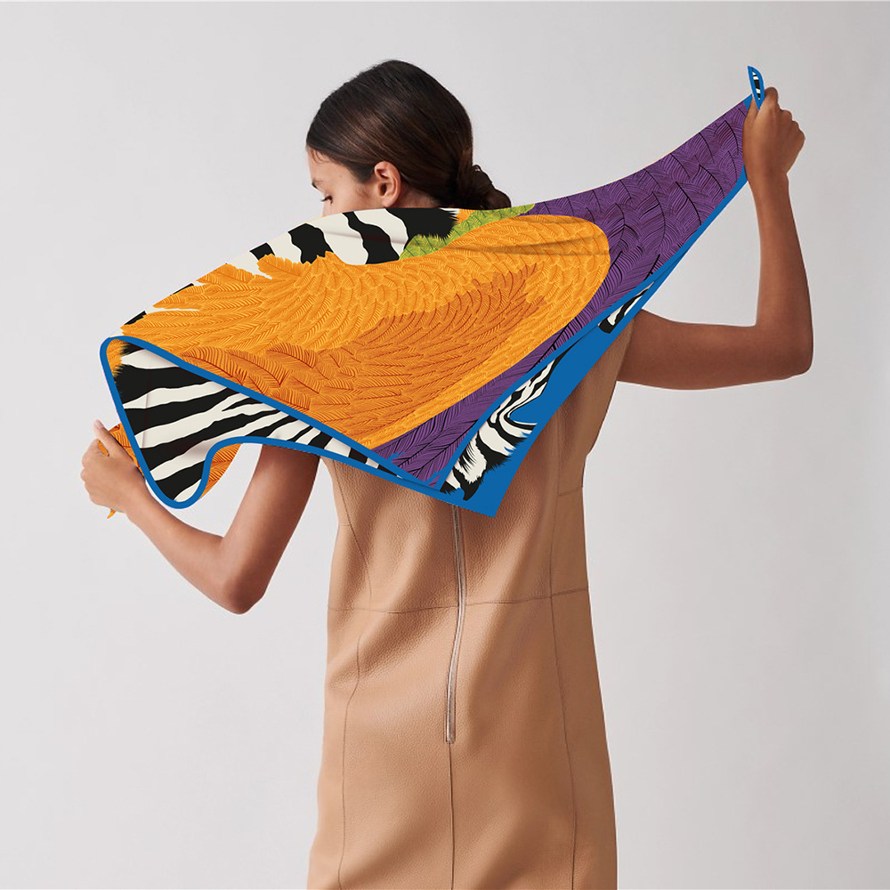 Foulard en soie sergé châle de luxe cheval Pegasus plume imprimé Foulard carré femmes Hijabs Bandana Foulard foulard foulards
