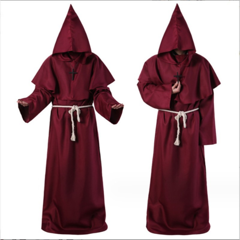 Costume de moine ancien, robe de prêtre médiévale, vêtements de cosplay de sorcier, performance scénique