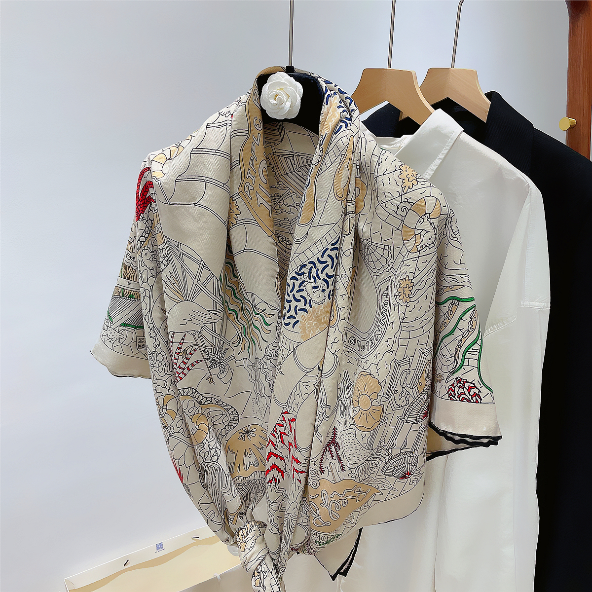 Écharpe thermique en cachemire pour femme, châles roulés à la main, écharpes carrées à imprimé aquarium, enveloppes bandana, grands hijabs, hiver, 130cm