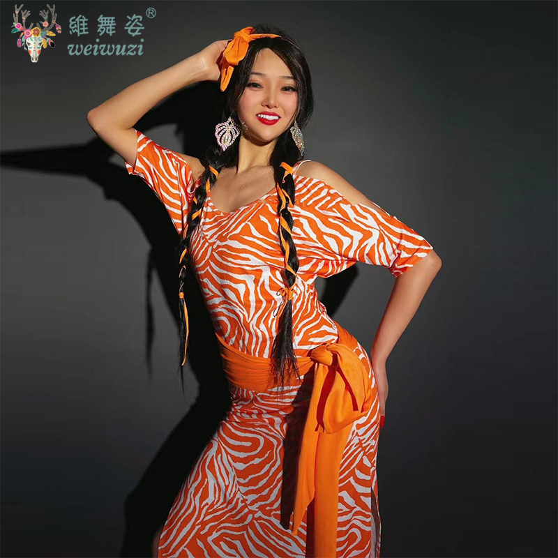 Costume de danse du ventre pour femmes, Robe ample et confortable + foulard + foulard de hanche, Robe d'entraînement professionnel de danse orientale, 3 pièces