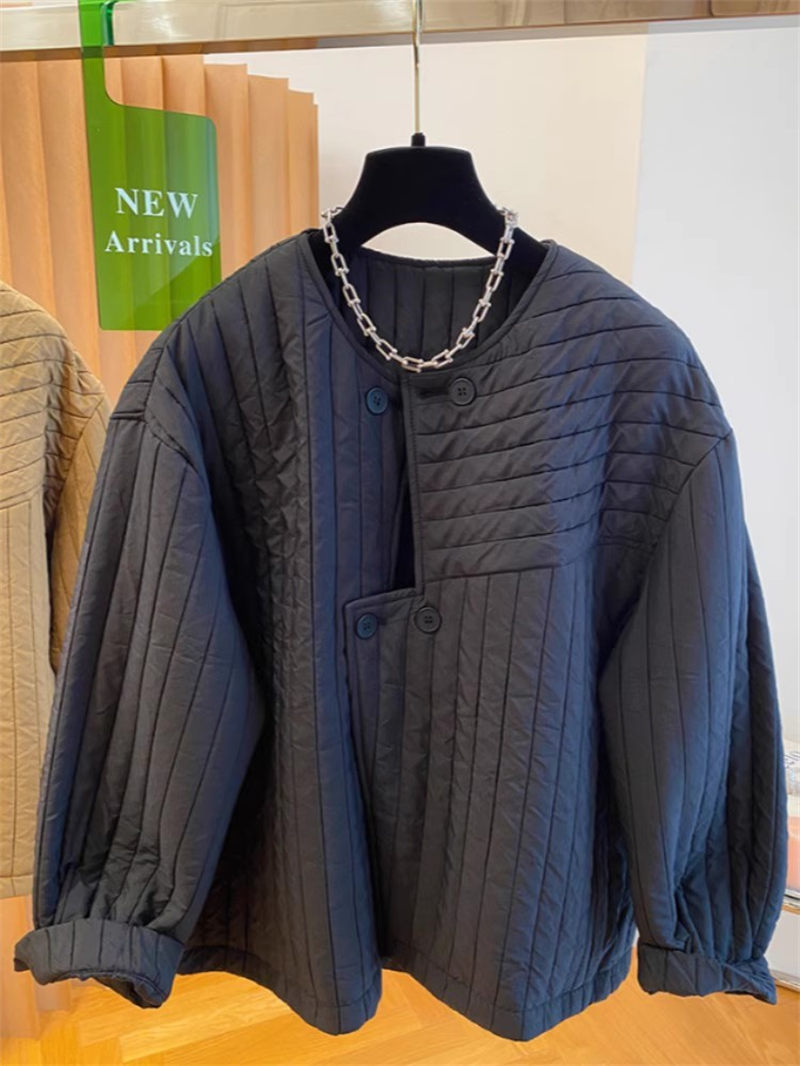 Veste coréenne en coton matelassé à col rond pour femmes, manteau léger et ample décontracté avec patte irrégulière et pince en coton, 2025