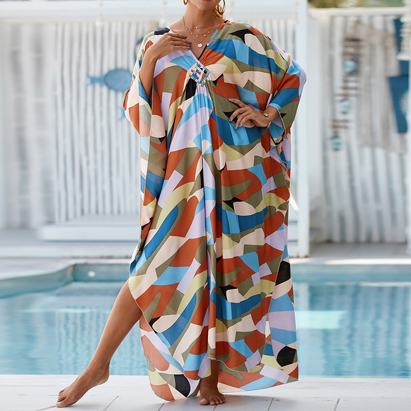 Robe de plage en coton imprimé Boho pour femmes, robes de plage décontractées pour femmes, vêtements de vacances, mode d'été