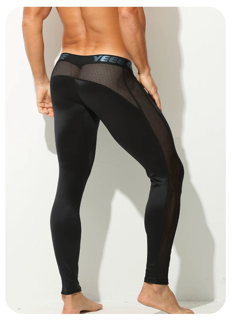 Pantalon noir unique pour hommes, leggings une pièce, ultra-fin, élastique, en soie glacée, entièrement transparent, short de fitness transparent