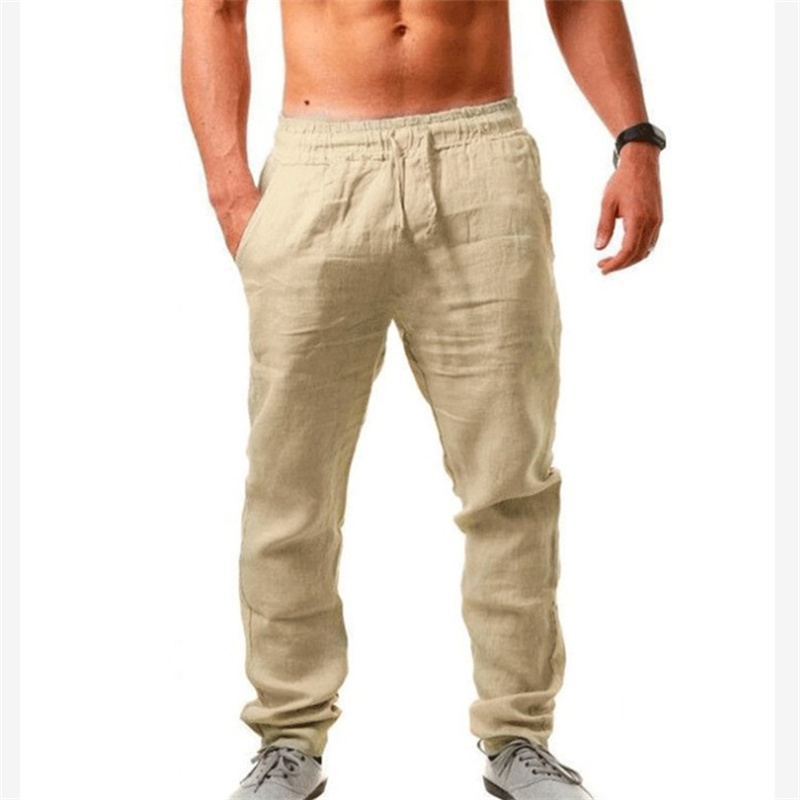 Pantalons hommes coton lin pantalon Joggers décontracté solide taille élastique droite ample sport course pantalon grande taille vêtements pour hommes