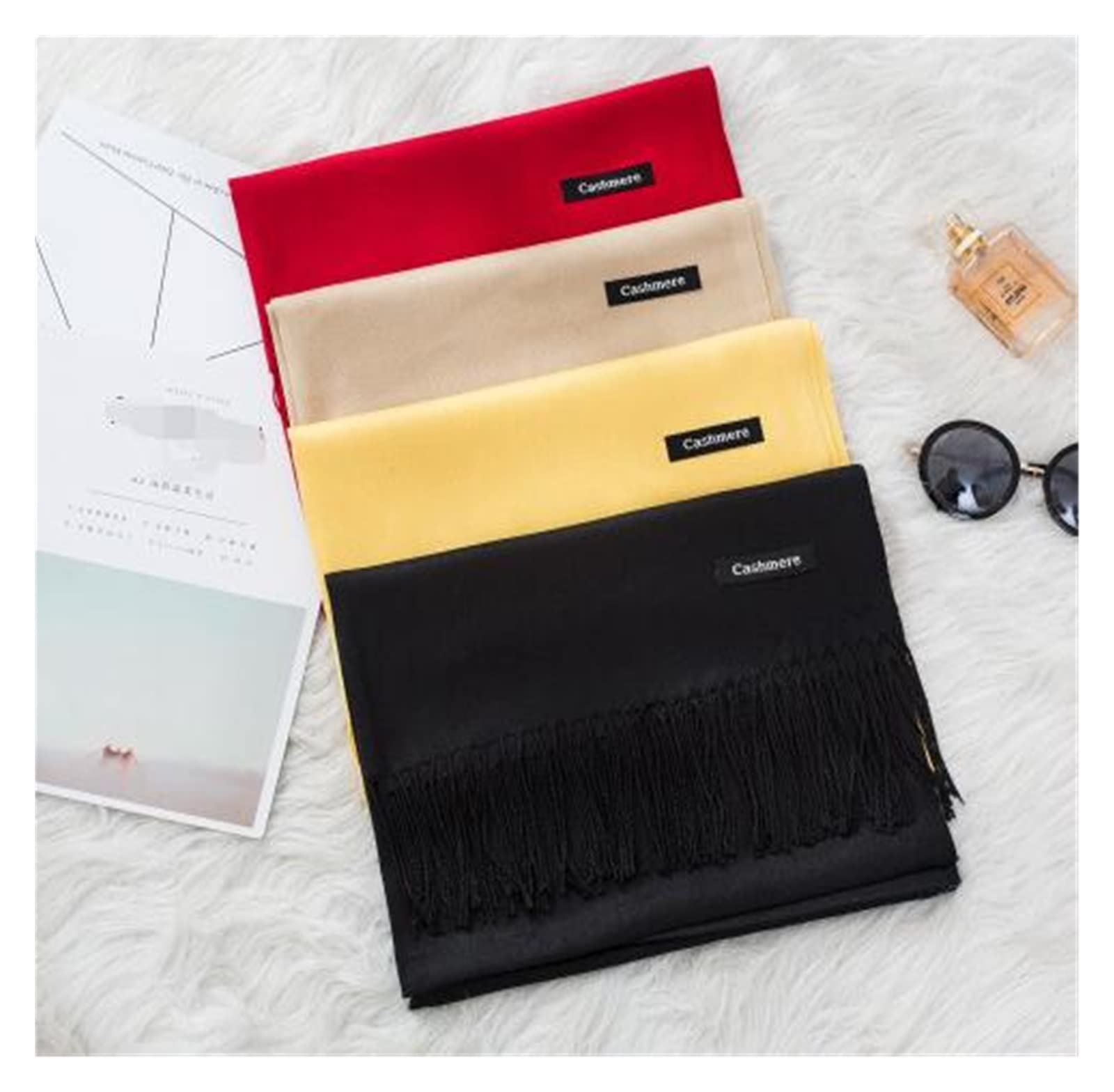 Femmes solide écharpe cachemire sentiment Pashmina châles gland Hijab bandeau Femme mince printemps hiver foulards Foulard Bufanda
