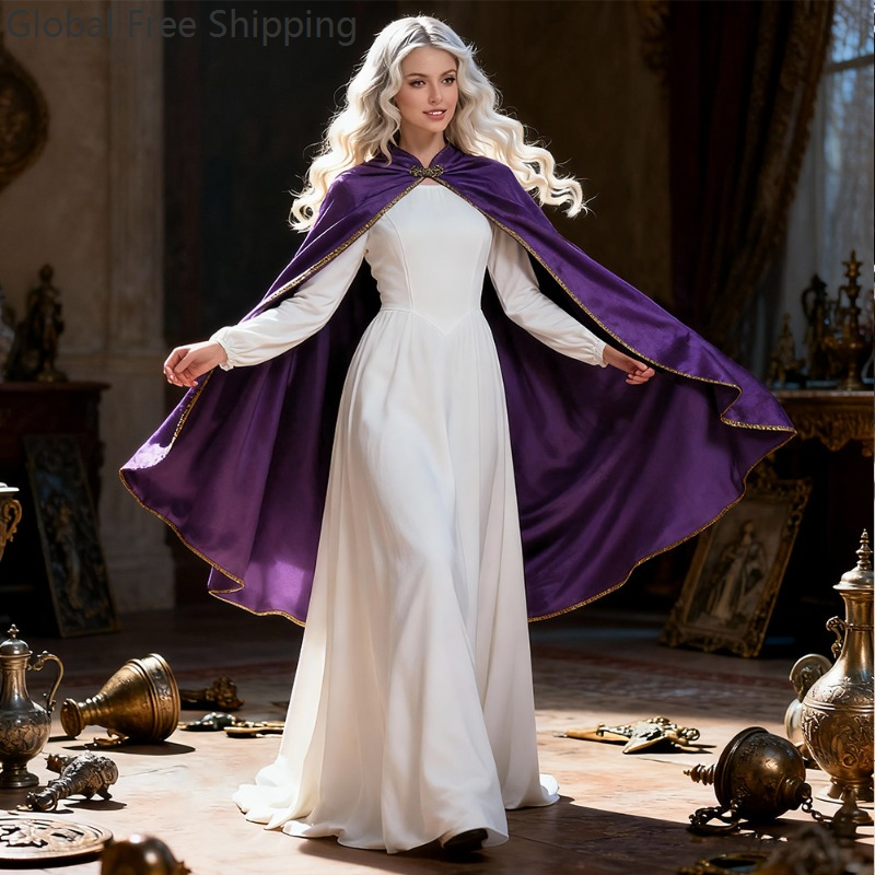 Cape, costume de roi, reine, princesse, femme, homme, Halloween, Renaissance, garniture dorée, velours, tenue de mariage, tenue médiévale, robe de mariée, filles