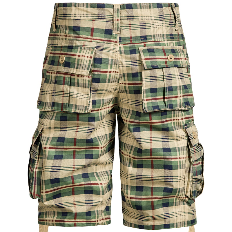 Pantalon moyen pour hommes, été, coton, confortable, Sports de plein air, plage, tendance, short à carreaux, ample, droit, grande taille, Cargo