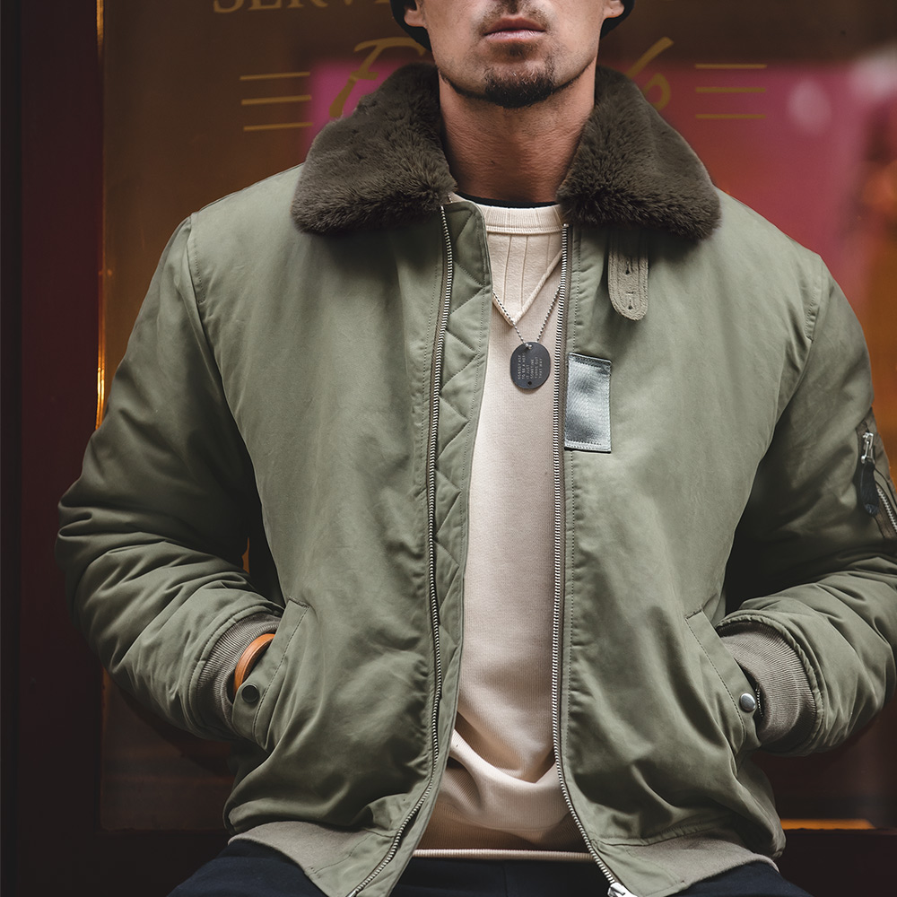 Maden hommes Vintage B-15 Bomber veste vert kaki fausse fourrure de lapin col épais rembourré manteau d'hiver chaud coupe-vent fermeture éclair Parka