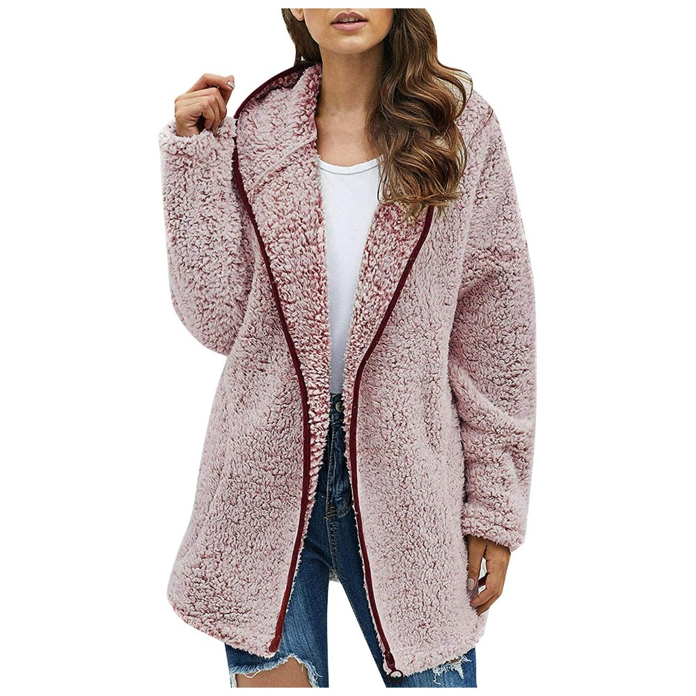 Automne hiver femmes longue veste en peluche chaud épais manteau polaire col rabattu manteau en peluche femme décontracté à manches longues vêtements d'hiver