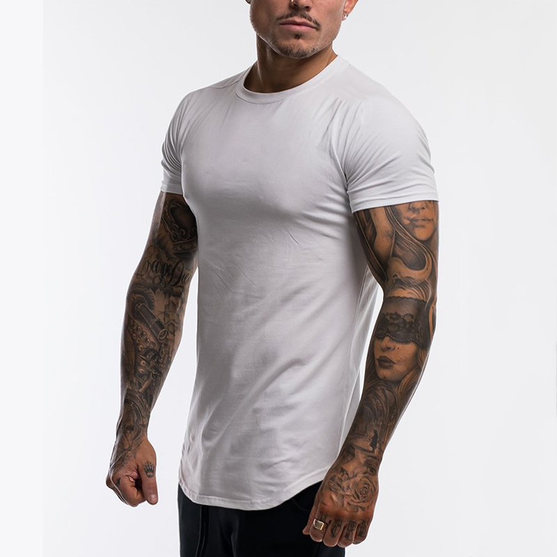 T-shirt manches courtes pour homme, vêtement de sport, en coton respirant, de Fitness, de course, serré, été