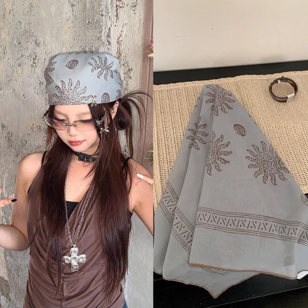 Foulard carré rétro à motif floral Y2K Hip Hop, Bandeau pour cheveux, Bandana punk pour filles