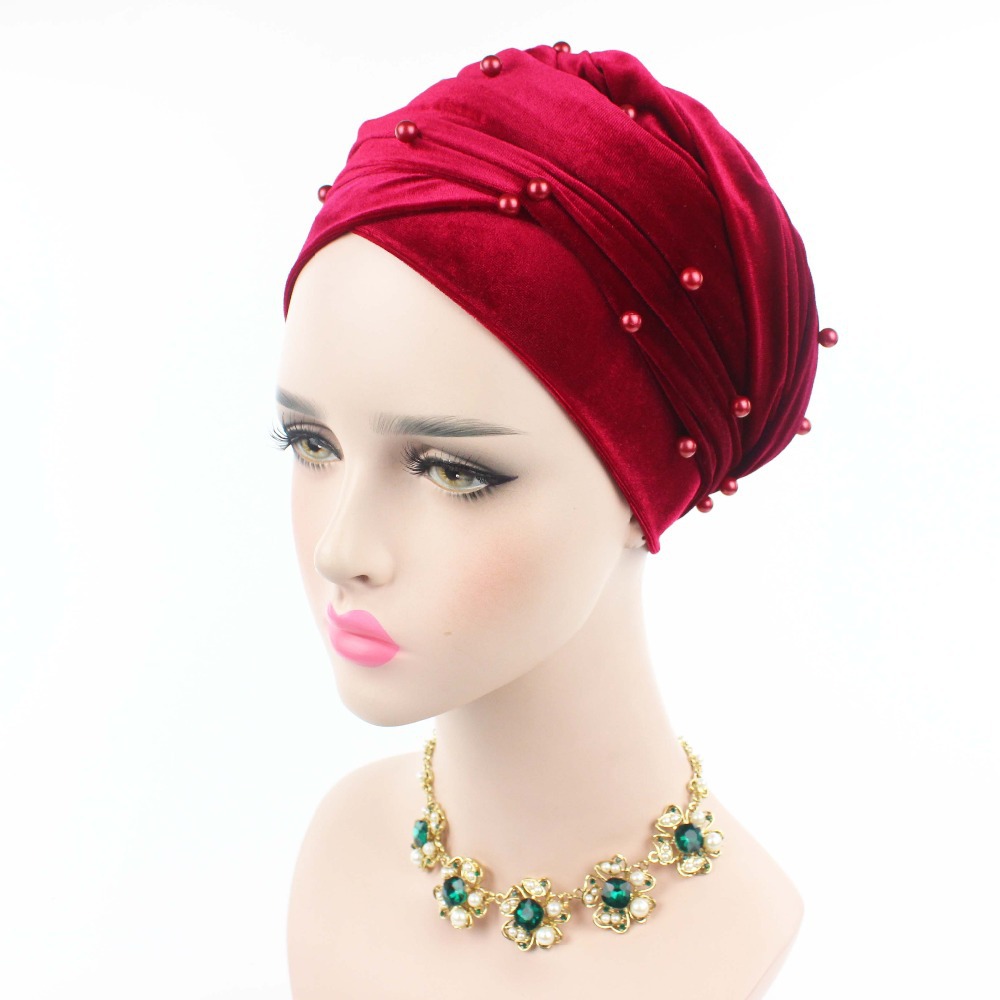 Écharpe turban en velours chaud pour femme, écharpe de sauna à perles, bonnet, chapeau africain et indien, enveloppes de tête pour femme, vêtements de sauna islamiques, hijab