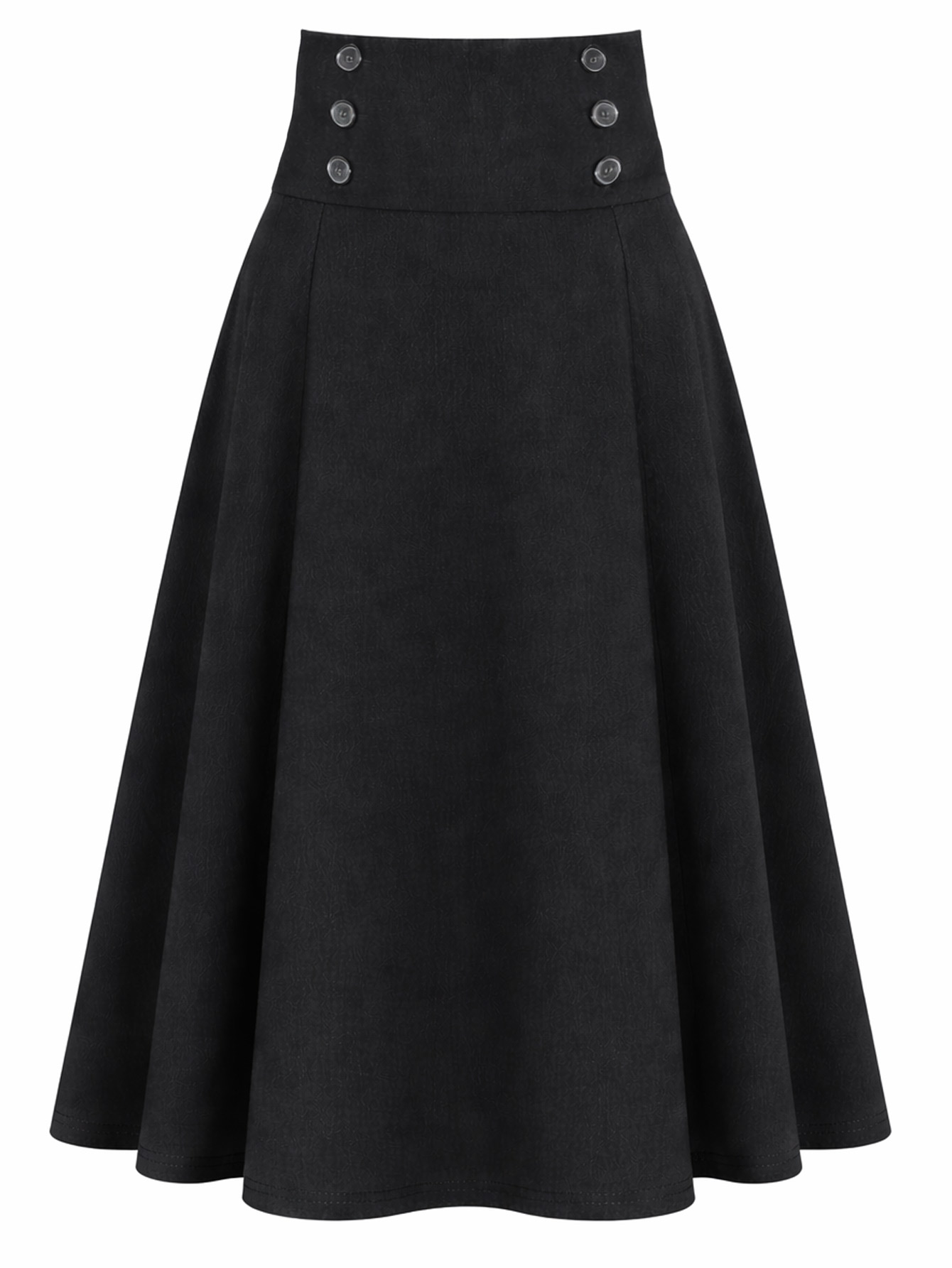 Jupe midi plissée évasée taille haute élégante pour femme, avec détails boutonnés, couleur unie, tenue décontractée chic pour le bureau, le travail ou les soirées