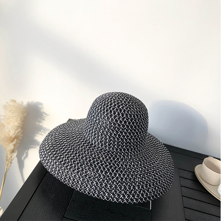 Chapeau de paille de pêcheur pour femme, style rétro Hepburn, à large bord, pour les vacances d'été à la plage, protection solaire