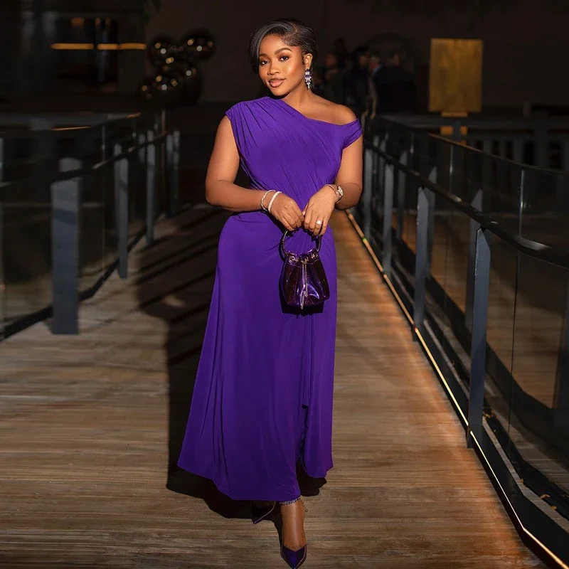 Robe longue moulante à ourlet large, tenue de soirée violette sexy à la mode africaine